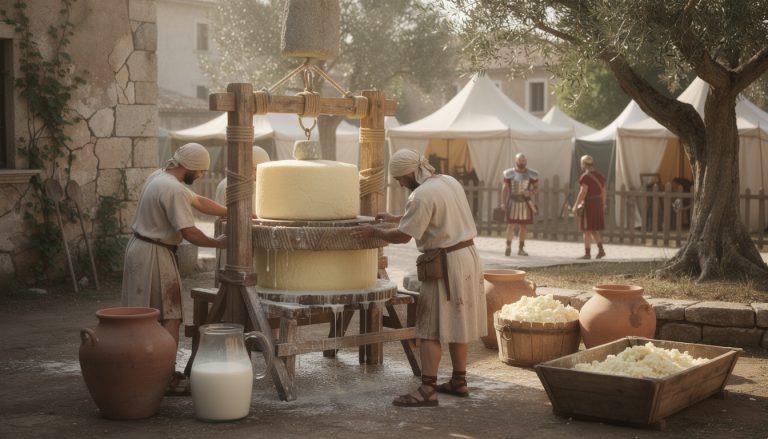 découvrez les techniques de pressage et de conservation du fromage dans la rome antique, essentielles pour nourrir les légions romaines lors de leurs campagnes militaires.