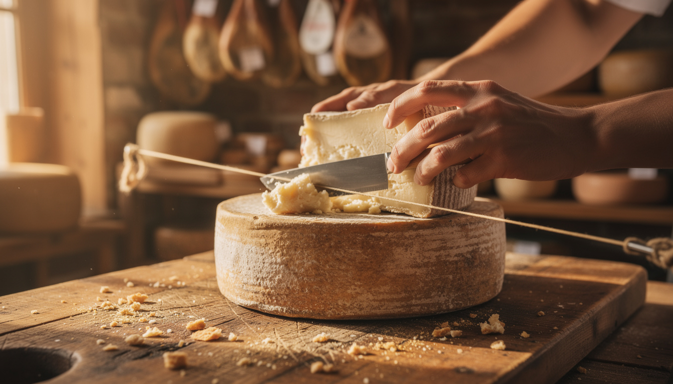 découvrez l'outillage spécifique utilisé par les crémiers-fromagers pour découper une meule entière avec précision et savoir-faire.