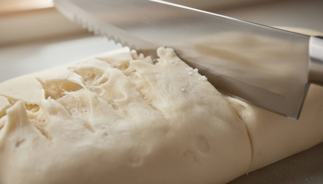 découvrez l'analyse comparative entre le couteau à dents et la lame lisse, et leur effet sur la tension superficielle de la pâte pour une découpe optimale.