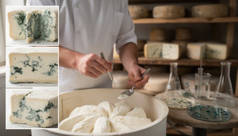 découvrez l'histoire technique fascinante de l'inoculation du penicillium roqueforti dans les pâtes persillées, un savoir-faire essentiel pour le développement des fromages bleus.