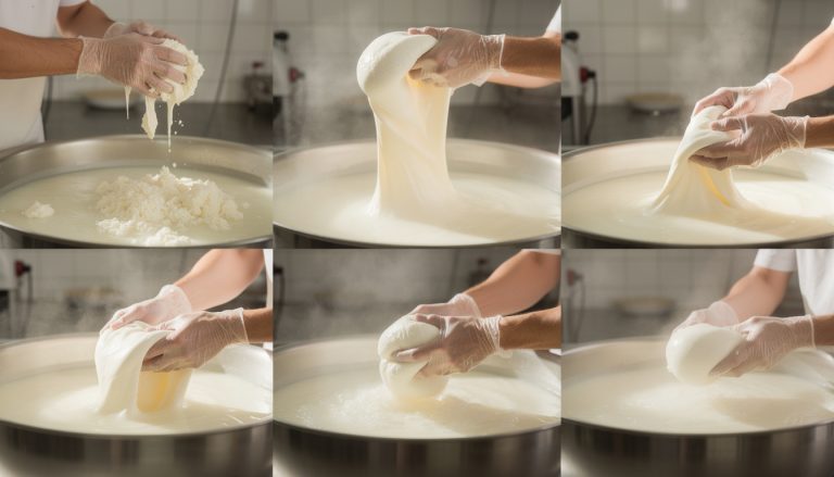 découvrez la technique de la pâte filée pour fabriquer la mozzarella, de l'acidification au pétrissage, étape par étape.