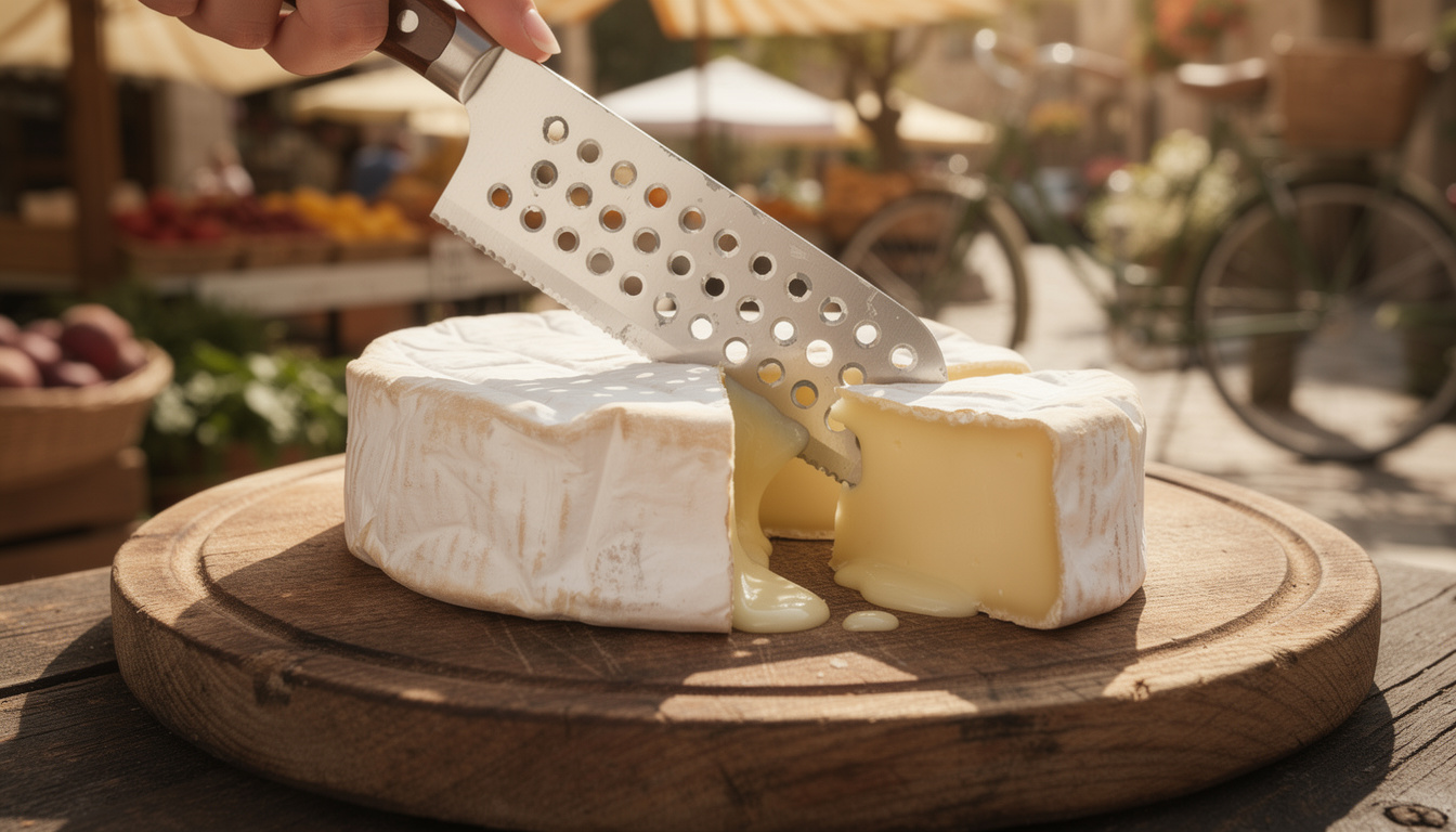 découvrez pourquoi les trous dans la lame du couteau ajouré empêchent le fromage brie d'adhérer, facilitant ainsi une découpe nette et précise.