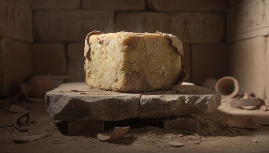découvrez l'incroyable fromage vieux de 3000 ans retrouvé dans une tombe ancienne, et laissez-vous surprendre par son aspect exceptionnel et historique.