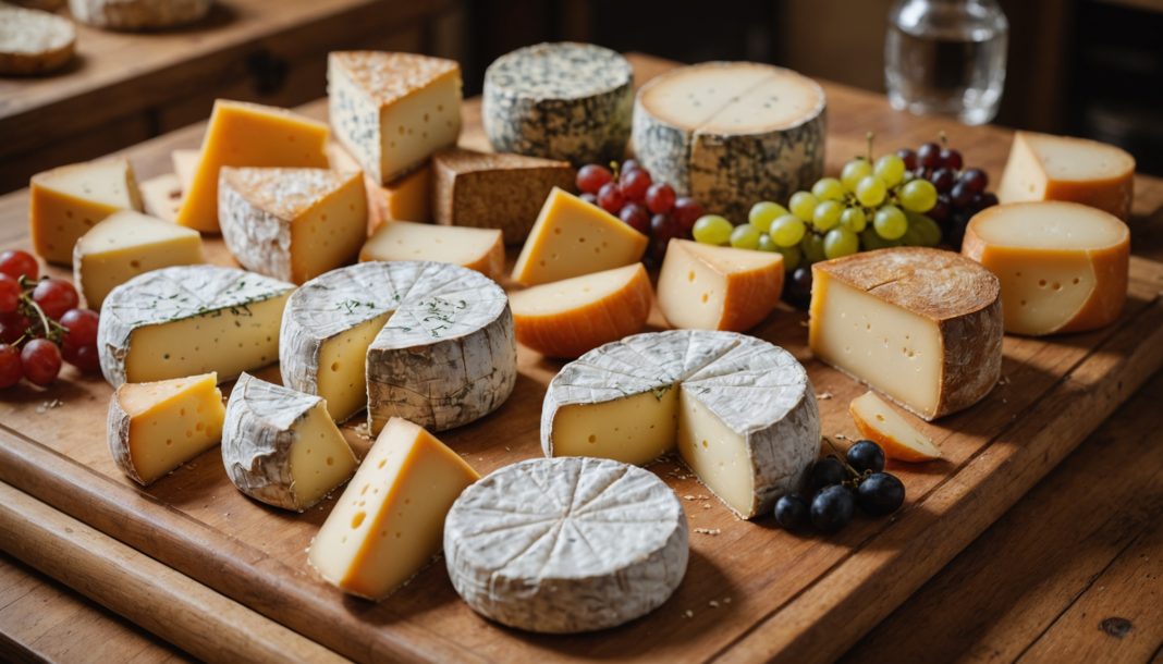 Plateau de fromages francais avec labels AOP et IGP