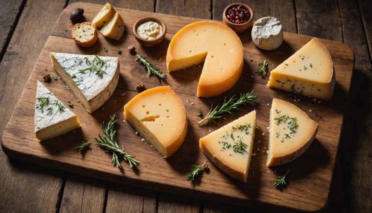 Comparatif visuel de quatre fromages à pâte pressée cuite : Comté, Beaufort, Gruyère et Emmental