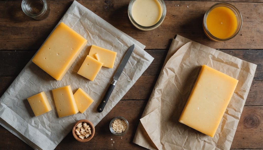 Papier ciré, emballage en cire d'abeille et boîte hermétique pour conserver le fromage