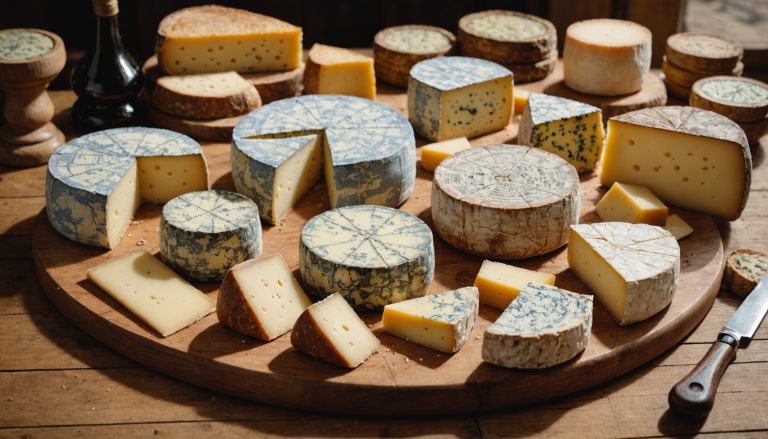 Plateau de fromages AOP français dont Comté, Reblochon et Roquefort