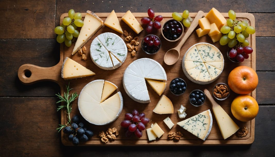 Assortiment de fromages français sur un plateau en bois
