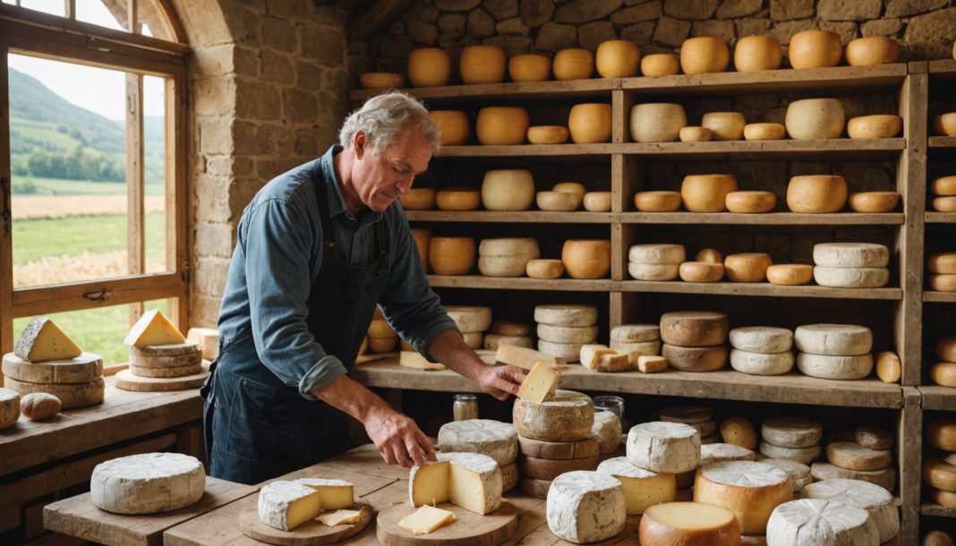 Étal de fromages fermiers vendus en direct par le producteur
