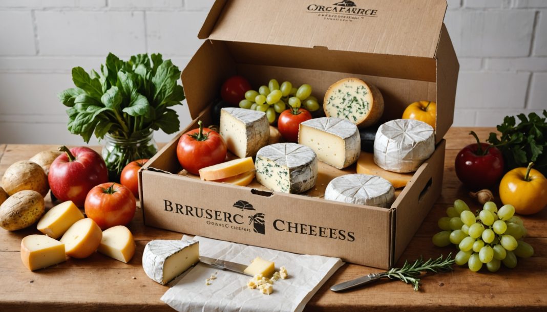 Caisse en bois de fromages artisanaux bio prête pour la livraison à domicile