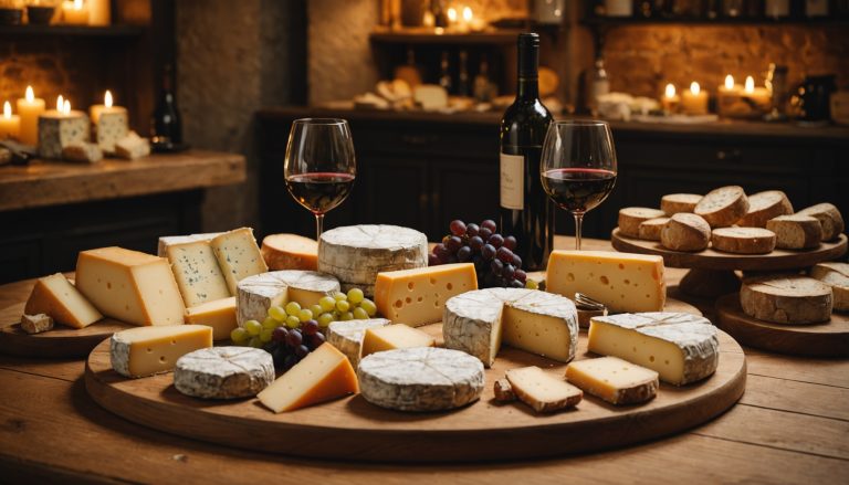 Plateau de fromages français et verres de vin lors d'un atelier de dégustation